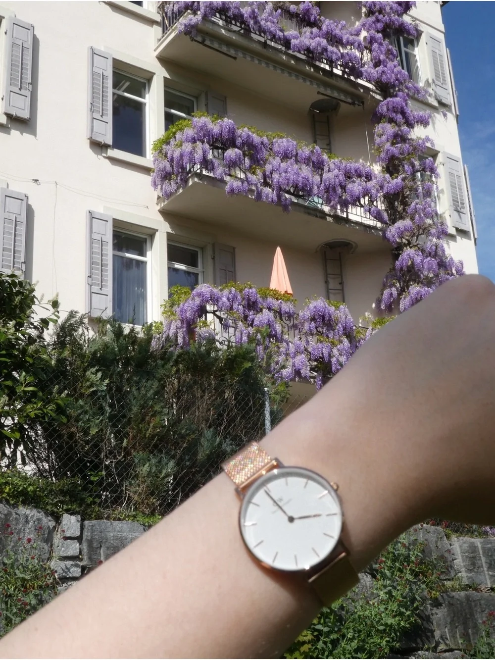 Daniel Wellington Petite Melrose 32mm Rose Gold Watch w/ Mesh Strap & White Dial